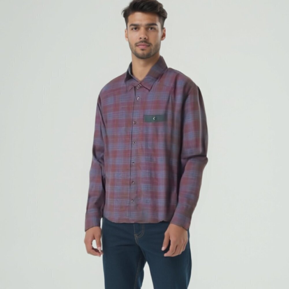 ❤️ Under armour Men's Plaid Button-Up Shirt - Burgundy and Blue loose XL